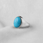 925 Sterling Silver Turquoise Stone Minimalist Men's Ring // Style 3 // Silver + Blue (10.5)