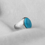 925 Sterling Silver Turquoise Stone Minimalist Men's Ring // Style 3 // Silver + Blue (6.5)
