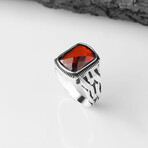 925 Sterling Silver Garnet Stone Men's Ring // Style 5 // Silver + Red (7)