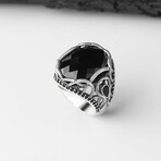 925 Sterling Silver Black Zircon Stone Men's Ring // Style 1 // Silver + Black (8.5)