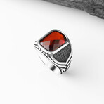 925 Sterling Silver Garnet Stone Men's Ring // Style 9 // Silver + Red (9.5)