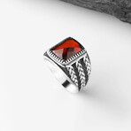 925 Sterling Silver Garnet Stone Men's Ring // Style 8 // Silver + Red (6.5)