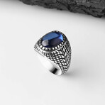 925 Sterling Silver Sapphire Stone Men's Ring // Silver + Blue (8.5)