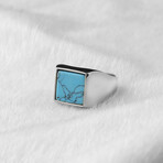 925 Sterling Silver Turquoise Stone Men Minimalist Silver Ring // Silver + Blue (7)