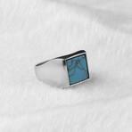 925 Sterling Silver Turquoise Stone Men Minimalist Silver Ring // Silver + Blue (9.5)