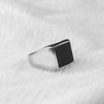 925 Sterling Silver Black Onyx Stone Men's Ring // Style 2 // Silver + Black (8)