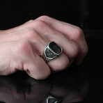 925 Sterling Silver Black Zircon Stone Men's Ring //Style 6 // Silver + Black (9)