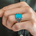 925 Sterling Silver Turquoise Stone Minimalist Men's Ring // Style 2 // Silver + Blue (8.5)