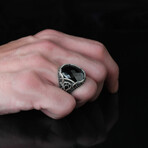 925 Sterling Silver Black Zircon Stone Men's Ring // Style 1 // Silver + Black (6.5)