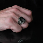 925 Sterling Silver Black Zircon Stone Men's Ring // Style 4 // Silver + Black (6.5)