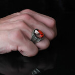 925 Sterling Silver Garnet Stone Men's Ring // Style 7 // Silver + Red (8.5)