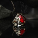 925 Sterling Silver Garnet Stone Men's Ring // Style 1 // Silver + Red (10)