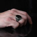 925 Sterling Silver Black Zircon Stone Men's Ring // Style 5 // Silver + Black (7.5)