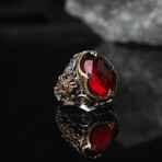 925 Sterling Silver Garnet Stone Men's Ring // Style 1 // Silver + Red (8)