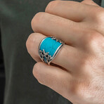 925 Sterling Silver Turquoise Stone Minimalist Men's Ring // Style 2 // Silver + Blue (6.5)