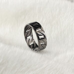 925 Sterling Silver Cuban Chain Men's Ring With Rhodium Plated // Black (7.5)