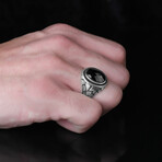 925 Sterling Silver Black Zircon Stone Men's Ring // Silver + Red (9)