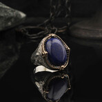925 Sterling Silver Lapis Lazuli Stone Men's Ring // Silver + Mavi (10.5)