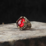 925 Sterling Silver Garnet Stone Men's Ring // Style 1 // Silver + Red (9.5)