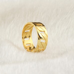 925 Sterling Silver Cuban Chain Men's Ring With Gold Plated // Yellow (10.5)