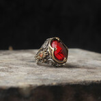 925 Sterling Silver Garnet Stone Men's Ring // Style 1 // Silver + Red (10.5)