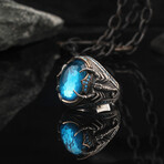 925 Sterling Silver Scorpion Men's Ring with Blue Topaz Stone // Silver + Blue (9.5)