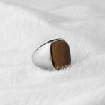925 Sterling Silver Tiger's Eye Stone Men Silver Ring // Silver + Brown (10)