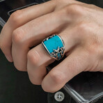925 Sterling Silver Turquoise Stone Minimalist Men's Ring // Style 2 // Silver + Blue (7.5)