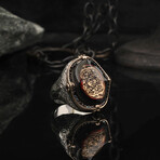 925 Sterling Silver Seal of Solomon Silver Ring with Amber Stone // Style 2 // Silver + Red (10)