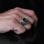 925 Sterling Silver Black Zircon Stone Men's Ring // Style 2 // Silver + Black (7)
