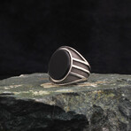 925 Sterling Silver Onyx Stone Minimalist Men's Ring // Silver + Black (7.5)
