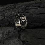 925 Sterling Silver Cuban Chain Men's Ring With Rhodium Plated // Black (10)