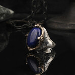 925 Sterling Silver Lapis Lazuli Stone Men's Ring // Silver + Mavi (7.5)