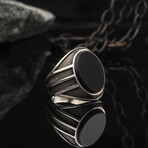 925 Sterling Silver Onyx Stone Minimalist Men's Ring // Silver + Black (10)