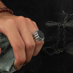 925 Sterling Silver Onyx Stone Minimalist Men's Ring // Silver + Black (10.5)