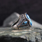 925 Sterling Silver Aquamarine Stone Men's ring // Style 1 // Silver + Blue (10.5)