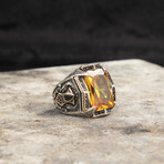 925 Sterling Silver Citrine Stone Men's Ring // Silver + Yellow (8.5)