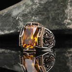 925 Sterling Silver Citrine Stone Men's Ring // Silver + Yellow (10)