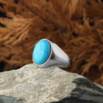 925 Sterling Silver Turquoise Stone Minimalist Men's Ring // Style 3 // Silver + Blue (9.5)
