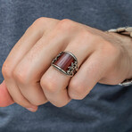 925 Sterling Silver Carnelian Gemstone Minimalist Men's Ring // Silver + Red (6.5)