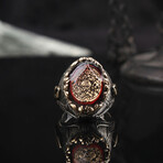 925 Sterling Silver Seal of Solomon Silver Ring with Amber Stone // Style 1 // Silver + Red (10)
