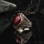 925 Sterling Silver Ruby Stone Men's Ring // Silver + Red (7.5)