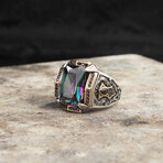 925 Sterling Silver Mystic Topaz Stone Men Silver Ring // Silver + Purple + Blue + Green + Black (8.5)