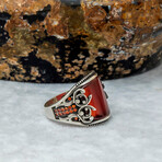 925 Sterling Silver Carnelian Gemstone Minimalist Men's Ring // Silver + Red (9)