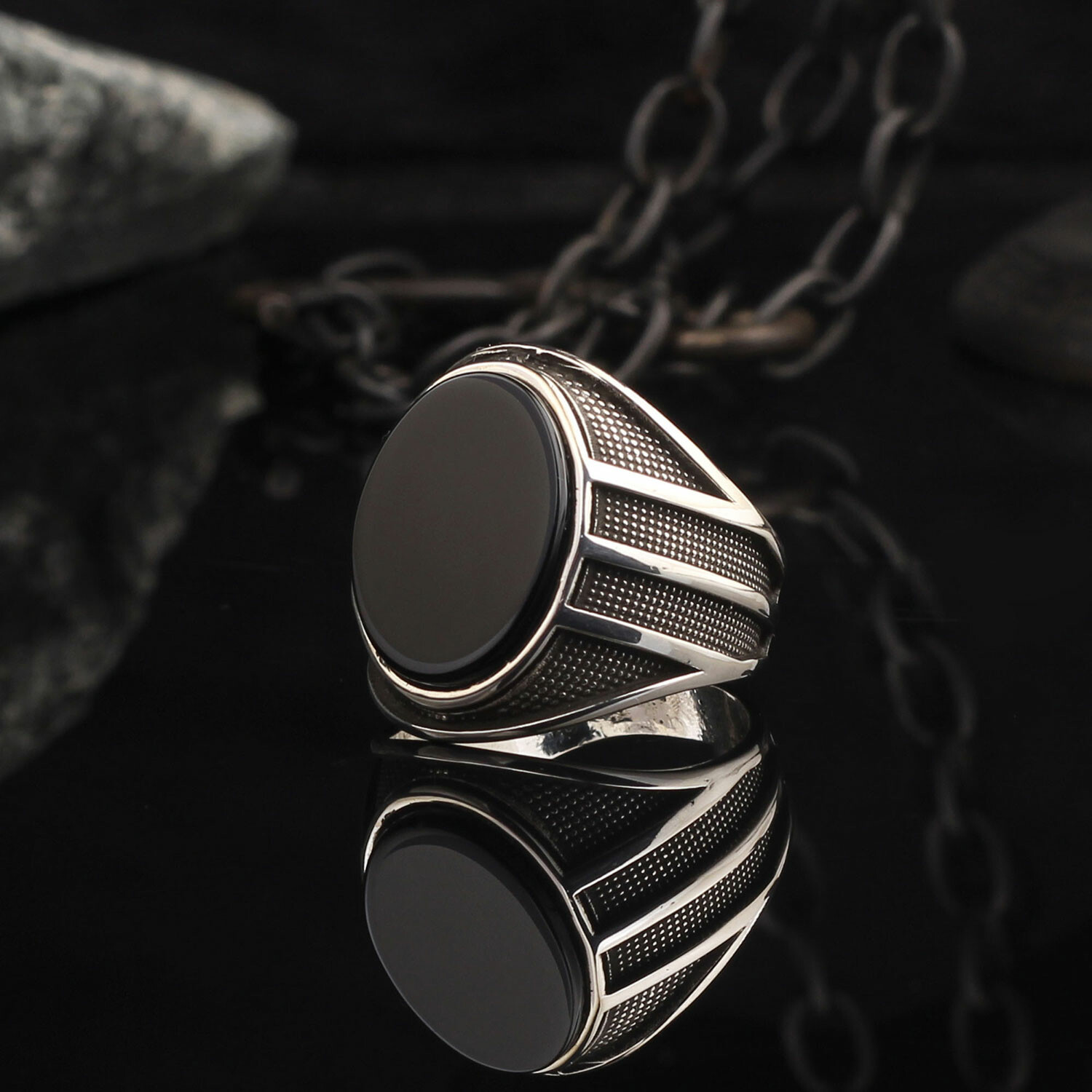 925 Sterling Silver Onyx Stone Minimalist Men's Ring // Silver + Black ...