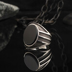 925 Sterling Silver Onyx Stone Minimalist Men's Ring // Silver + Black (8)