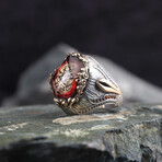925 Sterling Silver Seal of Solomon Silver Ring with Amber Stone // Style 1 // Silver + Red (9.5)