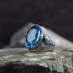 925 Sterling Silver Aquamarine Stone Men's ring // Style 1 // Silver + Blue (8)