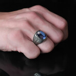 925 Sterling Silver Sapphire Stone Men's Ring // Silver + Blue (10)