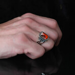 925 Sterling Silver Garnet Stone Men's Ring // Style 5 // Silver + Red (6.5)